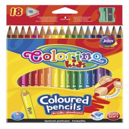 Карандаши цветные и точилка в контейнере, трехгранные 18 цветов  Colorino 