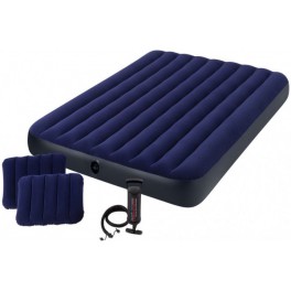 Матрас надувной велюровый ножной насос подушка синий INTEX 64765