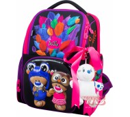 Рюкзак ранец школьный каркасный с мешком для сменной обуви и мягкой игрушкой DeLune 11-027