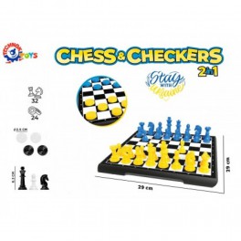 Набір настільних ігор, пластикова коробка з металевим полем, шахи – 32 фігури, шашки – 24 шт ТМ Технок 9055