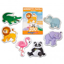 Пазлы магнитные Magnets puzzle for baby Zoo 6 животных 18 магнитов в кор. 12*4*17см Украина ТМ Magdum ML4031-18EN