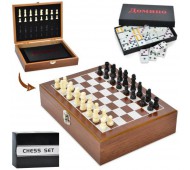 Настільна гра 3в1, шахи, доміно, карти, кубик 6шт, дзвіночок XQ12096