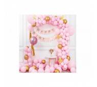Набір декора до дня народження, кульки латексні рожевий з золотим 83шт. Фотозона T-8952