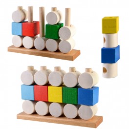 Пирамидка Кубики и цилиндры развивающая деревянная игрушка ТАТО